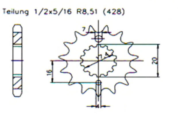 Ritzel für Yamaha DT 125 R/RE/X vorne 16 Zähne