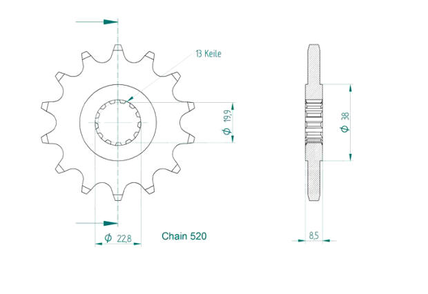 Kettenrad Z.14 für Suzuki 250 DL A V-Strom ABS 2017-2020