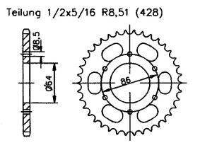 Kettenrad für Kawasaki KS 125 A Zähnezahl 50
