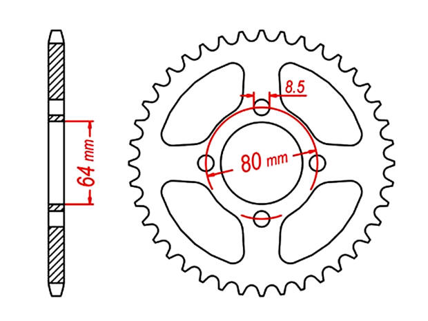 Yamaha 125 YBR 3D9 05-16 rear sprocket 45 teeth