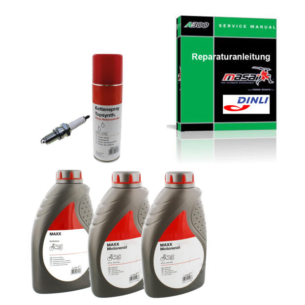 Kundendienst Wartung Inspektion Dinli / Masai DMX DL 801/802 300/350/360 A300 Öl Ölfilter Zündkerze Kettenspray