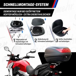 Top Case XXL Motorradkoffer 52 Liter für 2Helme Roller, Motorrad, Quad
