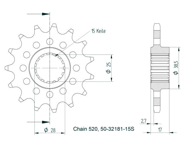 Ritzel für Ducati 959 7 1199 Panigale  520 Zähnezahl 15