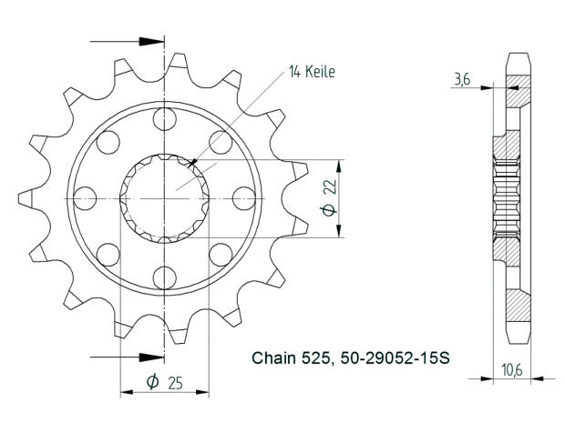 Ritzel für MV Agusta Brutale 1078 / 1090 Zähnezahl 15