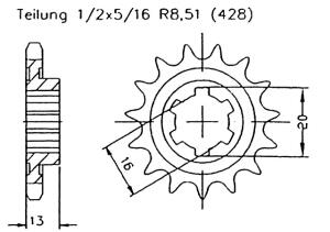 Ritzel für TM MX 85 Junior Zähnezahl 16