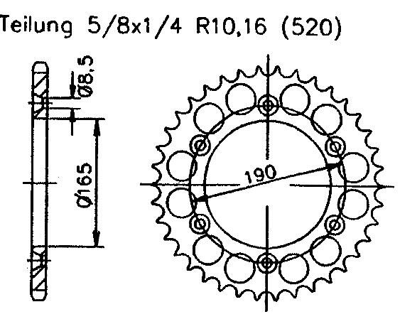 Rear sprocket for Quad 250 14 Teeth