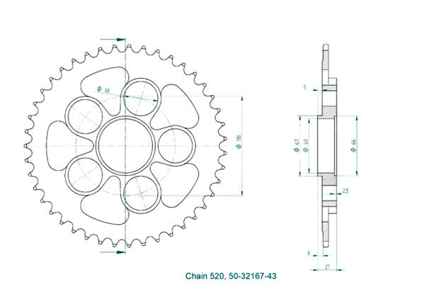 Kettenrad für Ducati Hypermotard 950 (SP/RVE) Zähnezahl 43
