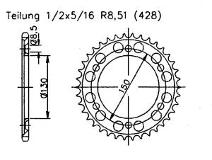 Kettenrad für Fantic Flat 125 Track Zähnezahl 61
