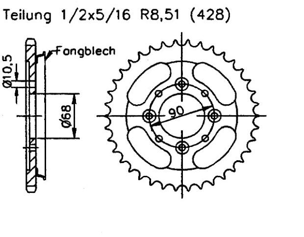 Kettenrad für Kawasaki KM 100 A1-A7 Zähnezahl 36