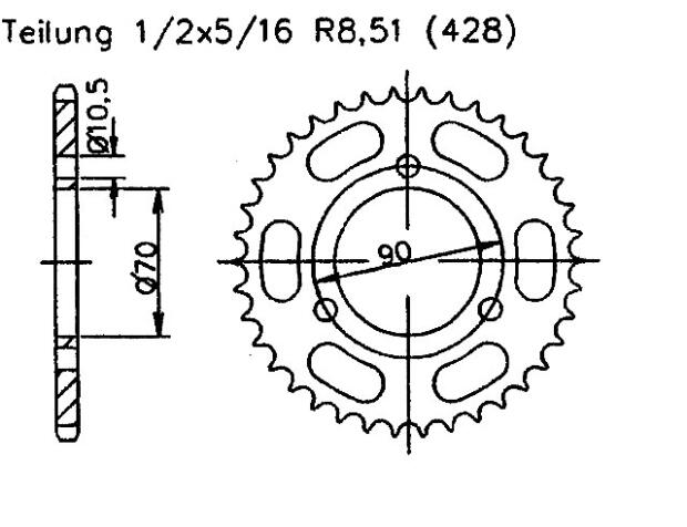 Kettenrad für Yamaha MX 100 A/B/C/D/E Zähnezahl 52