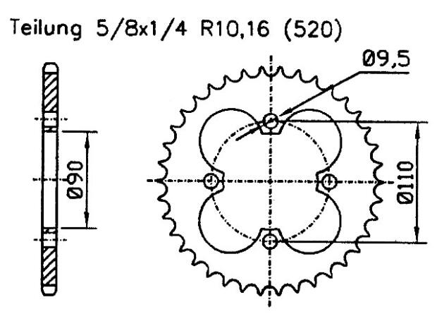 Kettenrad für Kawasaki ZX-6RR 600 (ZX600K1,M1) Ninja Zähnezahl 40