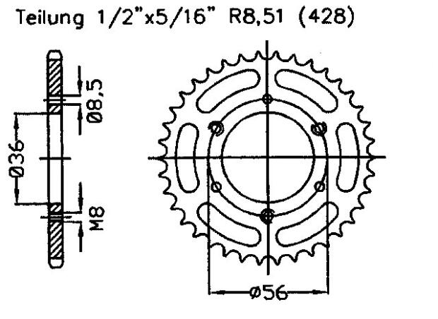 Kettenrad für KSR GSR 125 Zähnezahl 43