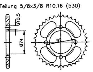 Kettenrad für Yamaha RD 350 A,B Zähnezahl 37