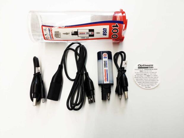 BÜSE Optimate USB O-100, 1000mA USB-Ladeadapter SAE mit Zubehör