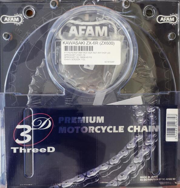 DC AFAM Kettensatz AFAM für KAWASAKI ZX6-R ZX600 Bj 42552 16/43 Zähne mit 3D-Kette