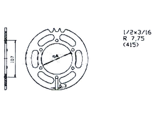 Kettenrad Hercules M1-M2 P1 415 er Teilung 40 Zahn