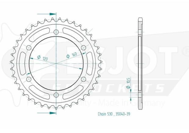 Couronne aluminium Esjot 39 dents 51-35040-39