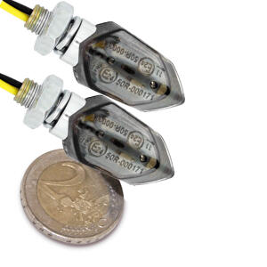 Mini indicator LED housing black, pair tinted glass