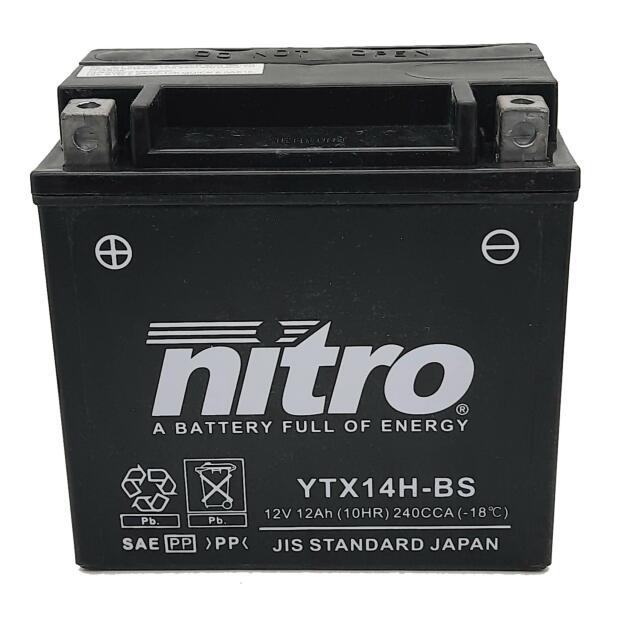 NITRO Batterie Wet Charged (befüllt, ready-to-use) 12V/12Ah (YTX14H-BS)