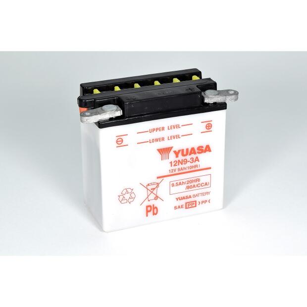 YUASA Batterie Dry Charged (ohne Batteriesäure) 12V/9Ah (12N9-3A)