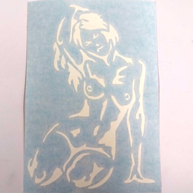 Aufkleber Frau Akt Modell in weiß 16 x 11 cm mit Trägerfolie