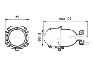 Headlamp ellipsoid H3 12V 55W high beam with E-mark