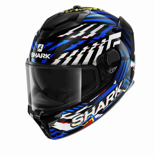 SHARK Integralhelm SPARTAN GT E-BRAKE schwarz-weiss-blau-gelb glänzend Größe XL