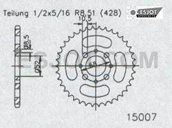 Kettenrad ESJOT 15022, Teilung 428, fuer Kawasaki