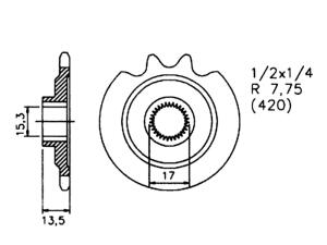 Sprocket for Zundapp KS 50 WC, TT, Supersport, Sport, Cross t.17