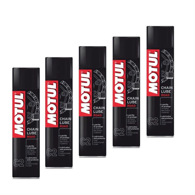 Kettenspray Motul C2+ 400ml 5-er Set MC Care Chain Lube Road plus weiß PTFE