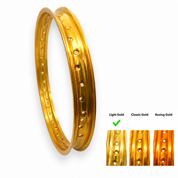 Felgenring vorne 1.60x21 Alu Light Gold 36 Loch für Motorrad eloxiert
