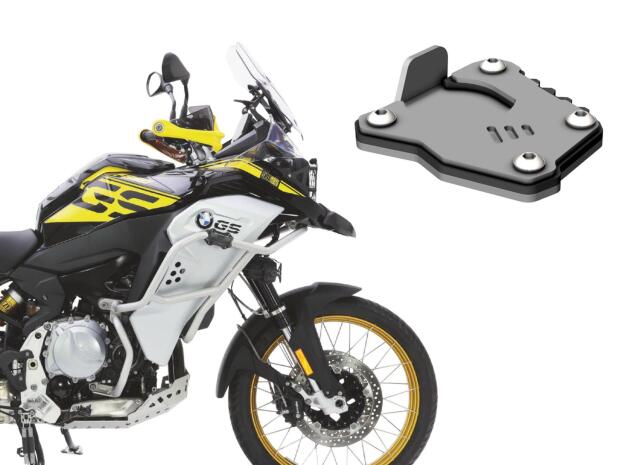 Side stand support extension for BMW F 850 GS year 2016-2020 brushed stainless steel / matt black