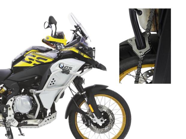 Side stand support extension for BMW F 850 GS Adventure year 2021-2022 brushed stainless steel / black