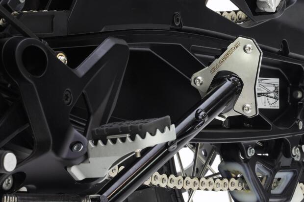 Seitenständer-Basisverlängerung für KTM 890 Adventure, Husqvarna Norden 901 Expeditiom Gebürsteter Edelstahl / matt