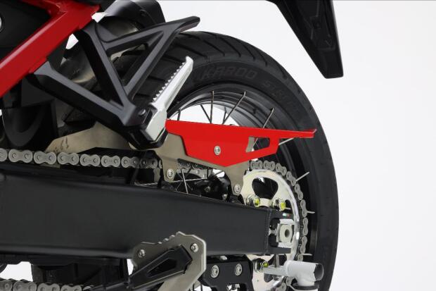 Chain guard for Honda CRF 1100L Africa Twin brushed stainless steel/red