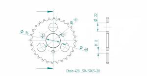 Kettenrad für Kymco KXR 50 Bj. 04-07 Zähnezahl 28