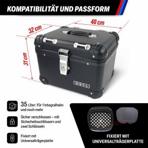 Topcase für Peugeot Sum-Up 125  im robusten 35 Liter Black Aluminium-Design