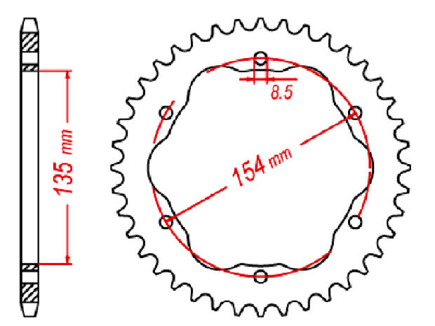 Kettenradset mit Kettenrad Z.38 Adapter für Ducati Biposto/Diavel/Monoposto/Multistrada/Strada/Monster/Panigale/Streetfighter