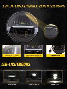 Scheinwerfer LED 5.75 zoll für Harley Davidson universell E-geprüft