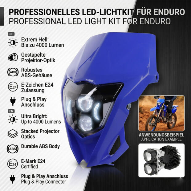 Scheinwerfer LED für Yamaha WRF 450 / 250 Blau Komplettset