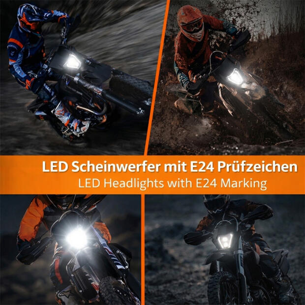 Scheinwerfer LED für KTM EXC / SX-F / SMC-R 250/350/450/500 Bj.17-21 Schwarz & Lampenschirm Komplettset