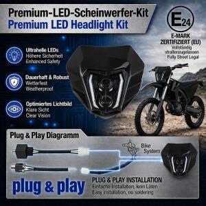 Scheinwerfer LED für KTM EXC / SX-F / SMC-R 250/350/450/500 Bj.17-21 Schwarz & Lampenschirm Komplettset