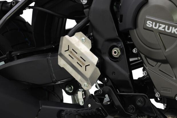 Bremspumpenschützer hinten für Suzuki V-Strom 800 Bj.23-24 gebürsteter Edelstahl