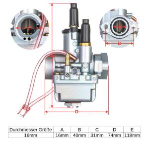 Vergaser Tuning Typ Amal 16mm für Simson S51/50/60/70/80 S53 KR51 SR50/80