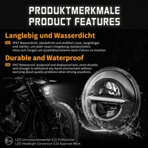 LED Scheinwerfer Classic mit Gehäuse schwarz 5.75 Zoll mit E-Nummer