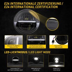 LED Scheinwerfer Classic mit Gehäuse schwarz 5.75 Zoll mit E-Nummer