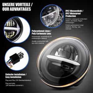 LED Scheinwerfer Classic mit Gehäuse 5.75 Zoll in Chrome Designe