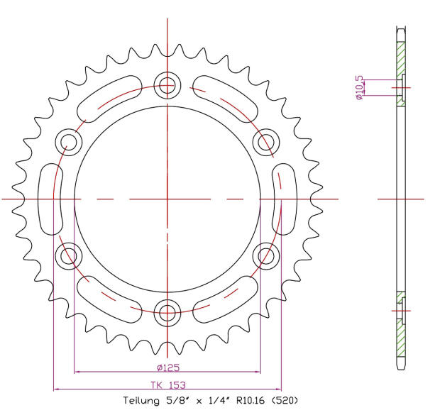 Kettenrad Z.39 für Honda CRF 250M-D,E,F 2013-2015