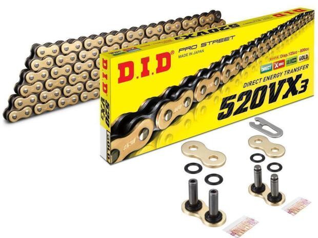 DID Kette VX3 X-Ring 520x76 Glieder Gold Nietschloss & Clipschloss