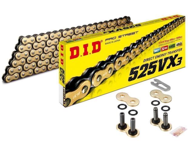 DID Kette VX3 X-Ring 525x126 Glieder Gold Nietschloss & Clipschloss